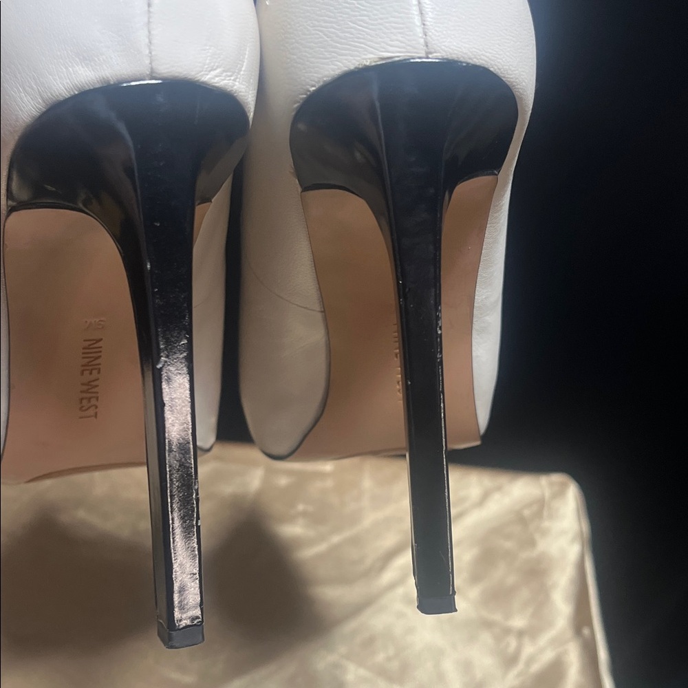 Nine West Two-Tone Pointed Toe Ankle-Strap Pumps in White and Black - Picture 4 of 7